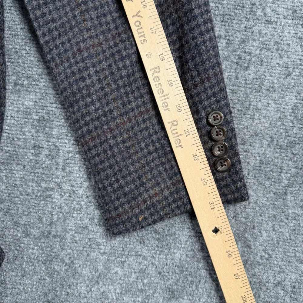 Hart Schaffner Marx Sport Coat Mens 40R Gray Blue Wool Houndstooth Blazer VTG